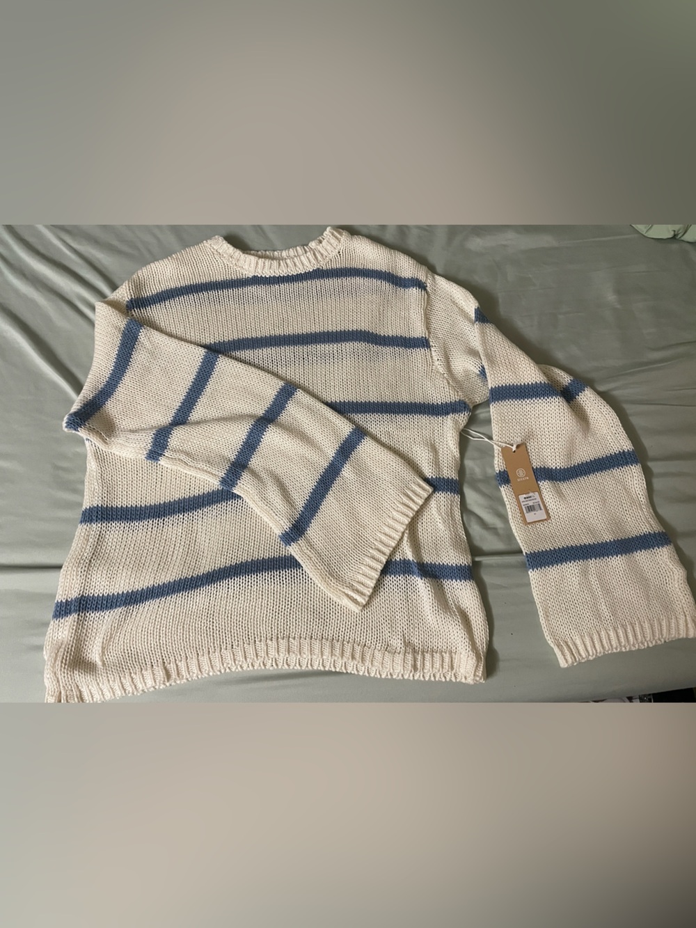 Striped Crewneck Sweater in Cream and Blue